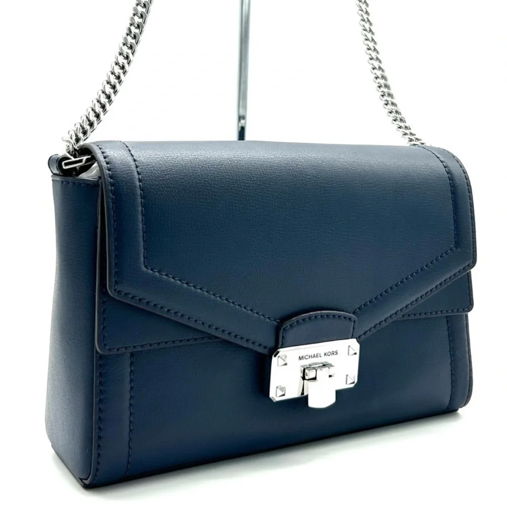 Michael Kors Kinsley leather Medium shoulder Flap Crossbody Bag Navy Blue
